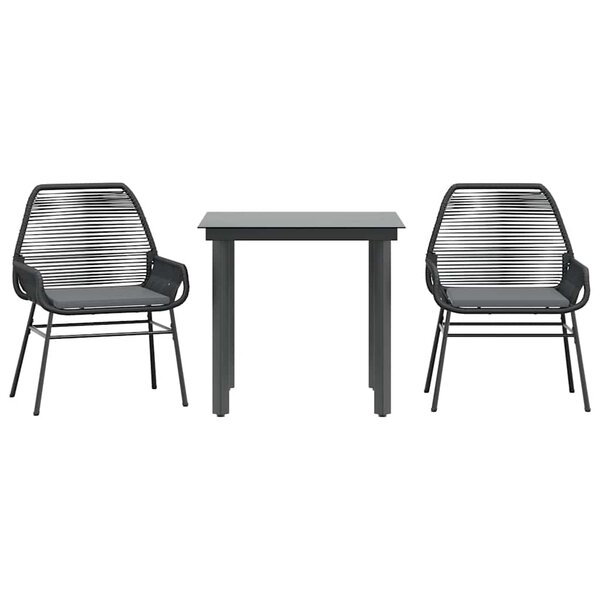 vidaXL Ensemble à manger de jardin et coussins 3 Pièces noir rotin verre