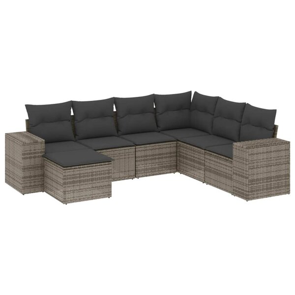 vidaXL Salon de jardin avec coussins 7 Pièces gris résine tressée