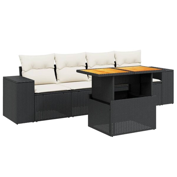 vidaXL Salon de jardin 5 Pièces avec coussins noir résine tressée