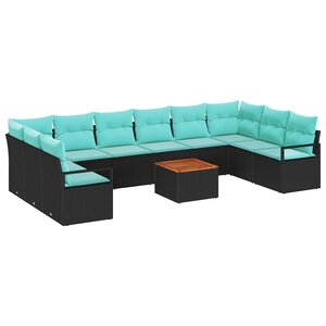 vidaXL Ensemble de canapé de jardin 11 Pièces Noir Poly rotin