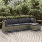 vidaXL Salon de jardin 5 Pièces avec coussins Gris Résine tressée