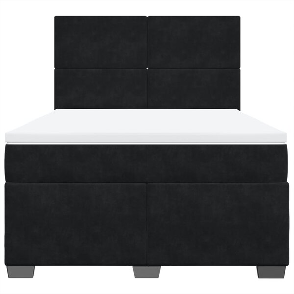 VidaXL Lit Complet Avec Sommier à Lattes Et Matelas à Ressorts Ensachés - 140x200 Cm - Velours Noir + Surmatelas 5 Cm - Confort Fermeté Moyenne