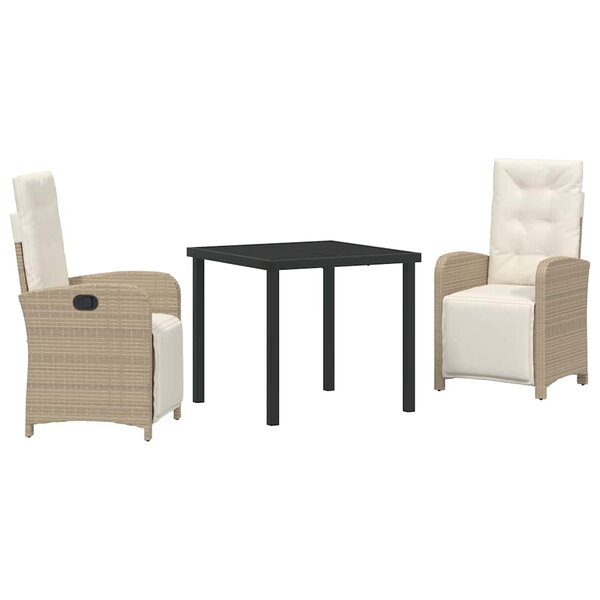 vidaXL Ensemble de salle à manger pour jardin 3 Pièces Beige polyrotin