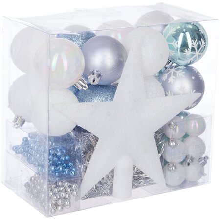 Féerie Christmas Kit de décoration pour Sapin de Noël Bleu Blanc et Gris 44 pièces (lot de 4)