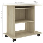 vidaXL Bureau d'ordinateur Chêne sonoma 80x50x75 cm Bois d'ingénierie