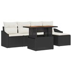 vidaXL Set de jardin de 6 pièces avec des coussins en polyrotin noir et en acacia