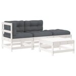 vidaXL Salon de jardin 4 Pièces avec coussins blanc bois massif