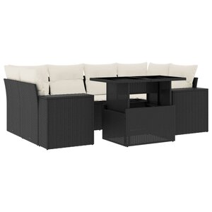 vidaXL Salon de jardin 7 Pièces avec coussins noir résine tressée