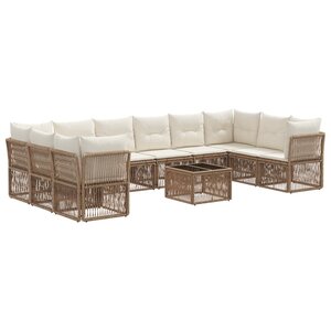 vidaXL Ensemble de canapé de jardin 11 Pièces Beige polyrotin