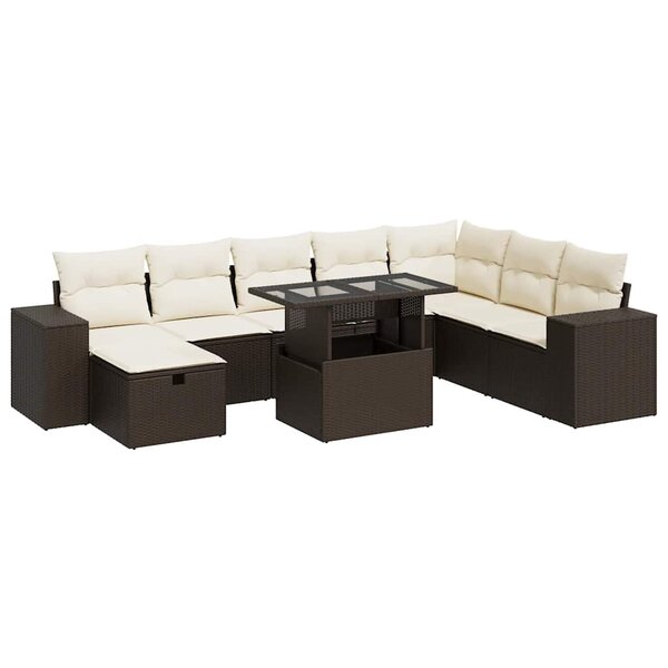 vidaXL Salon de jardin avec coussins 9 Pièces marron résine tressée