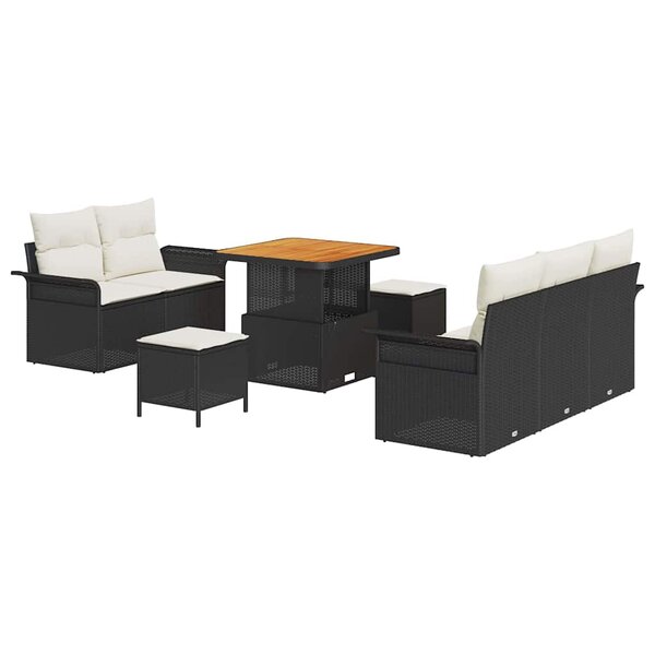 vidaXL Ensemble de canapé de jardin 8 Pièces Noir  Crème 80 x 80 x 71 cm