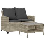 vidaXL Canapé de jardin 2places coussins et table gris clair polyrotin