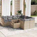 vidaXL Salon de jardin avec coussins 9 Pièces beige résine tressée