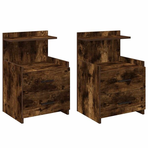 vidaXL Tables de chevet 2 pièces avec 2 tiroirs Chêne fumé 40 x 36 5 x 62 cm