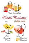 69-4502 Carte Happy Birthday Bières'day Apéro Time Team Bière Chips Champagne Toasts Vin Fromages Clichés français Illustration élégante French Touch - Avec Enveloppe 12x17cm - Fabrication française