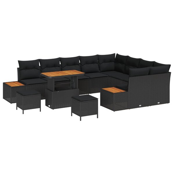 vidaXL Ensemble de canapé de jardin avec coussin 12 Pièces Noir