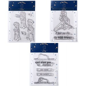 13 Tampons transparents Le Petit Prince Etoiles + Messages + Boa Eléphant