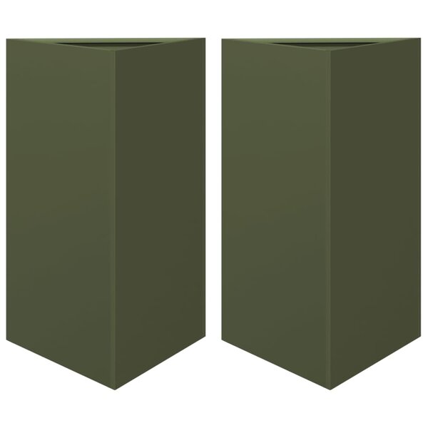 vidaXL Jardinières 2 Pièces vert olive triangulaire 50x43x75 cm acier
