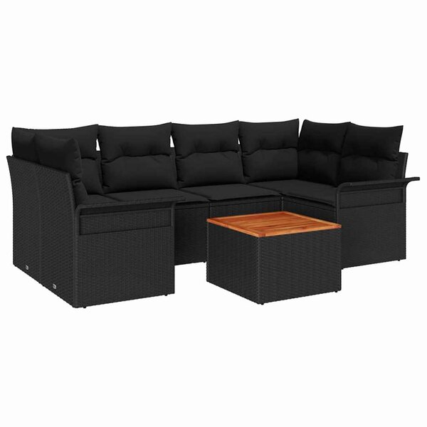 vidaXL Ensemble de canapé de jardin 7 Pièces Noir Poly rotin
