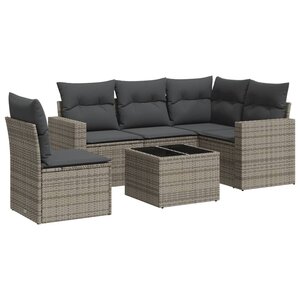 vidaXL Salon de jardin 6 Pièces avec coussins gris résine tressée