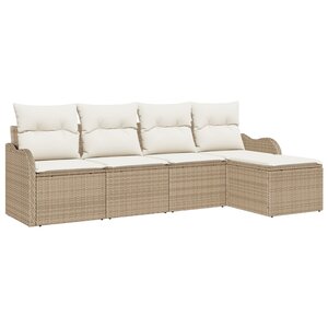 Ensemble de canapés de jardin vidaXL 5 pièces avec coussins Beige Poly Rotin