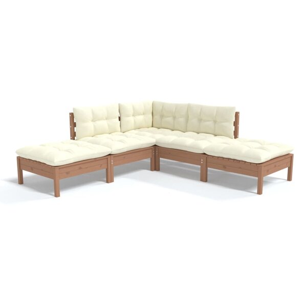 vidaXL Salon de jardin 5 Pièces avec coussins Marron miel Bois de pin