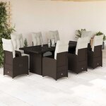 vidaXL Ensemble de bistro de jardin 9 Pièces coussins marron poly rotin