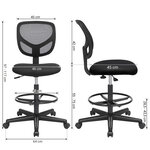 Tabouret avec repose-pieds circulaire hauteur réglable siège ergonomique rotatif fauteuil de bureau sans accoudoirs revêtement de l'assise en tissu charge maximale 120 kg noir 12_0007702