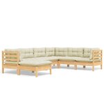 vidaXL Salon de jardin 7 Pièces avec coussins crème bois de pin massif