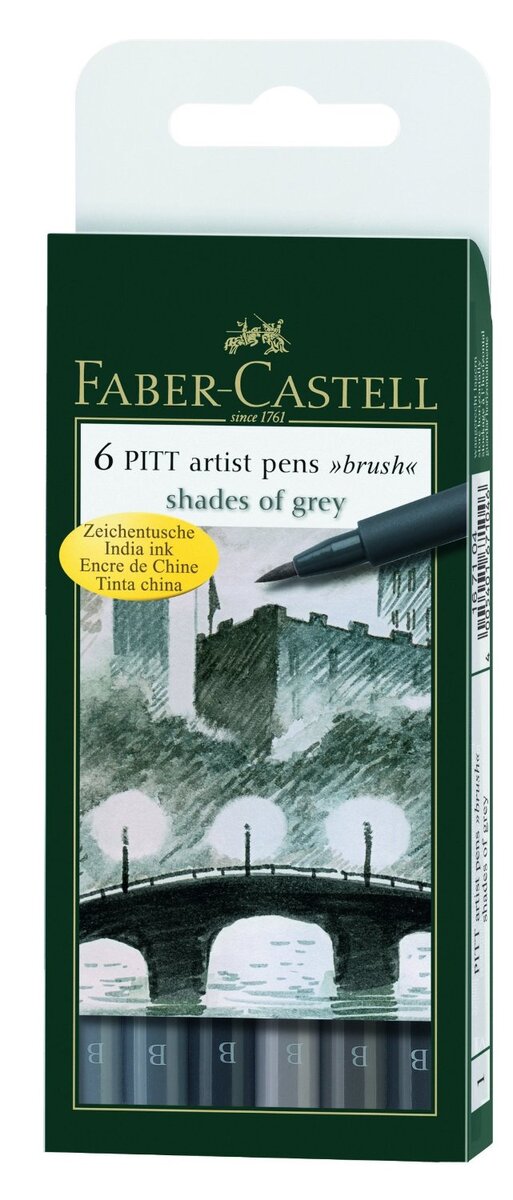 Etui 6 feutres encre de Chine Faber-Castell Pitt Artist Pen