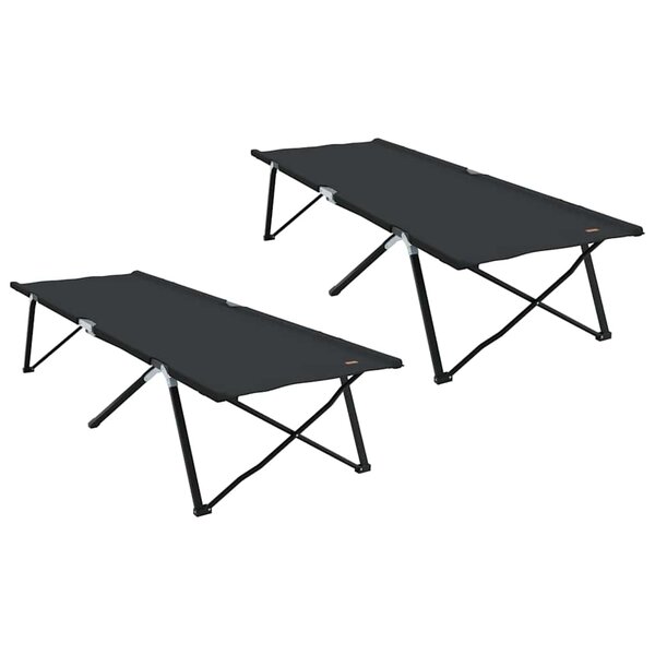 vidaXL Lit de camping pliant 2 Pièces Noir 206 x 76 x 74 cm