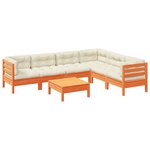 vidaXL Salon de jardin 7 Pièces avec coussins cire marron bois pin massif