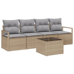 Ensemble de canapé de jardin 5 pièces avec coussins Beige Rotin