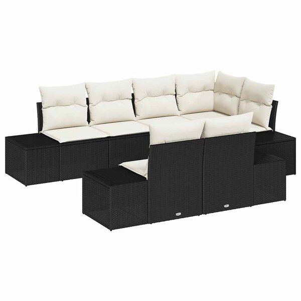 vidaXL Ensemble de canapé de jardin 7 Pièces Noir et crème Poly rotin