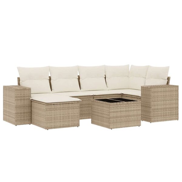 vidaXL Salon de jardin avec coussins 7 Pièces beige résine tressée