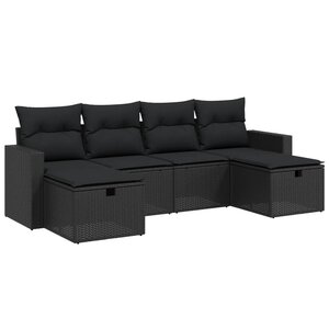 vidaXL Salon de jardin 6 Pièces avec coussins noir résine tressée