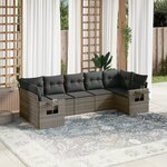 vidaXL Salon de jardin avec coussins 7 Pièces gris résine tressée