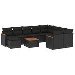 vidaXL Salon de jardin 11 Pièces avec coussins noir résine tressée