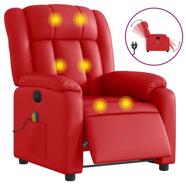 vidaXL Fauteuil de massage inclinable électrique rouge similicuir
