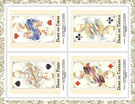 Carnet de 12 timbres - Collection Louis XV de cartes à jouer - Lettre Verte  - La Poste