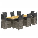 vidaXL Ensemble de bistro de jardin 9 Pièces coussins gris poly rotin