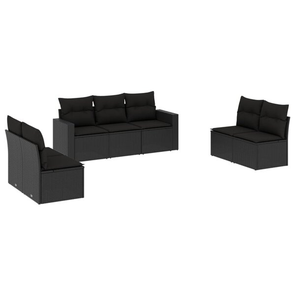 vidaXL Salon de jardin 7 Pièces avec coussins noir résine tressée