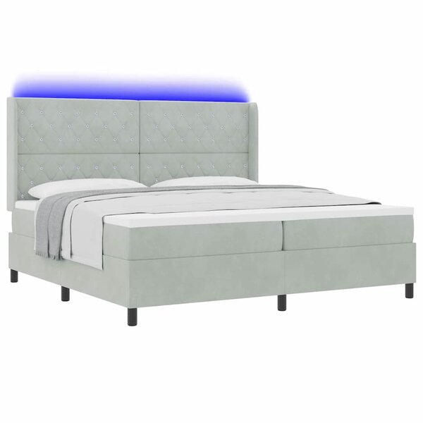 vidaXL Lit à ressorts avec matelas Gris clair 200 x 200 cm Velours