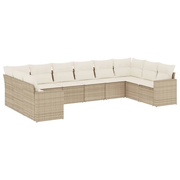 vidaXL Salon de jardin avec coussins 10 Pièces beige résine tressée
