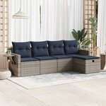 vidaXL Salon de jardin 5 Pièces avec coussins gris résine tressée