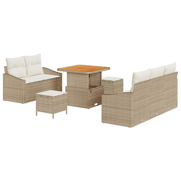 vidaXL Ensemble de canapé de jardin 8 Pièces Beige Poly rotin