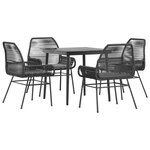 vidaXL Ensemble à manger de jardin et coussins 5 Pièces noir rotin verre