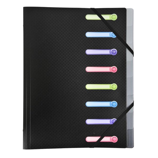 Trieur polypropylène 3 rabats 8 compartiments OPAK Noir x 10 EXACOMPTA