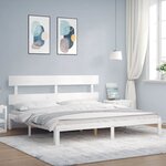 vidaXL Cadre de lit avec tête de lit blanc Super King Size bois massif