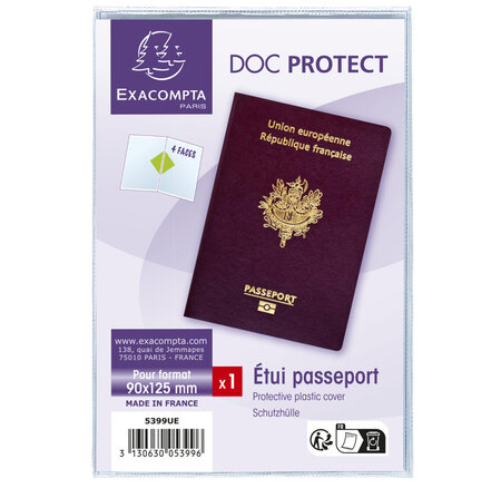 Etui De Protection Pour Passeport 2 Volets Pvc Lisse 20/100e - Cristal - X 10 - Exacompta
